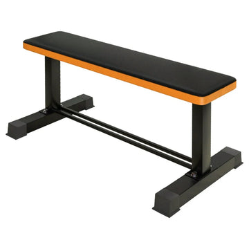 Flat Weight Bench with Built-In Dumbbell Rack – 600 lb Load, Heavy-Duty Steel Frame, Compact Workout Bench for Home Strength Training Spaces