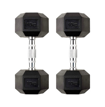10 kg Rubber Coated Hex Dumbbell Pair – Cast Iron, Anti Roll Design, Knurled Chrome Handles for Home Strength Training