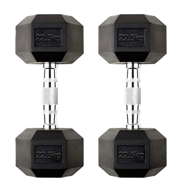 Heavy Duty Anti Roll 22.5kg Hex Dumbbell Pair – Rubber Coated Cast Iron with Anti Roll Heads & Knurled Chrome Handles – Home Gym Strength Training UK
