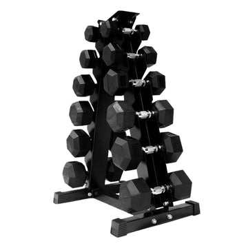 6-Pair Hex Dumbbell Set 2.5kg–15kg with Optional Tier 6 Rack – Rubber-Coated Anti-Roll Weights & Compact Storage for Home, Studio, or Garage Gym Strength Training