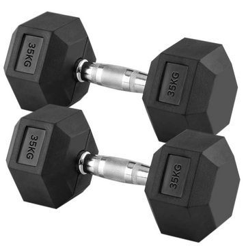 Heavy Duty 35kg Hex Dumbbell Set – Rubber Coated Cast Iron Weights with Anti Roll Heads & Knurled Chrome Handles – 2 x 35kg for Home Strength Training