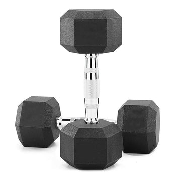 Hex Dumbbells 2.5 kg–60 kg Pairs & Sets – Rubber‑Coated Anti‑Roll Weights with Knurled Chrome Handles – Complete Strength Training Range for Home & Studio Gym