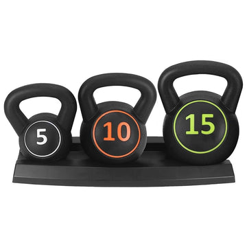 Compact 3-Piece Kettlebell Set – Ergonomic Vinyl-Coated Weights (5lb/10lb/15lb) for Functional Training & Strength Workouts in Home Gyms or Small Spaces