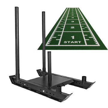 Functional Fitness Sprint Mat & Sledge Combo – 10m Turf with Markings & Heavy-Duty Steel Sled for Speed and Strength Training in Home Gym or Studio