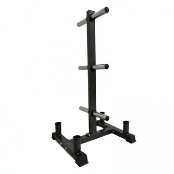 Olympic Weight Plate Tree with Barbell Holder – 3-Tier Steel Rack, 200kg Load, Space-Saving & Scratch-Resistant Design for Compact Home Gym Storage