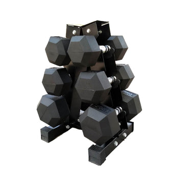 Premium 3-Pair Hex Dumbbell Set 2.5kg–15kg with Optional Vertical Tier 3 Rack – Rubber-Coated Anti-Roll Weights & Chrome Handles for Home & Garage Gyms