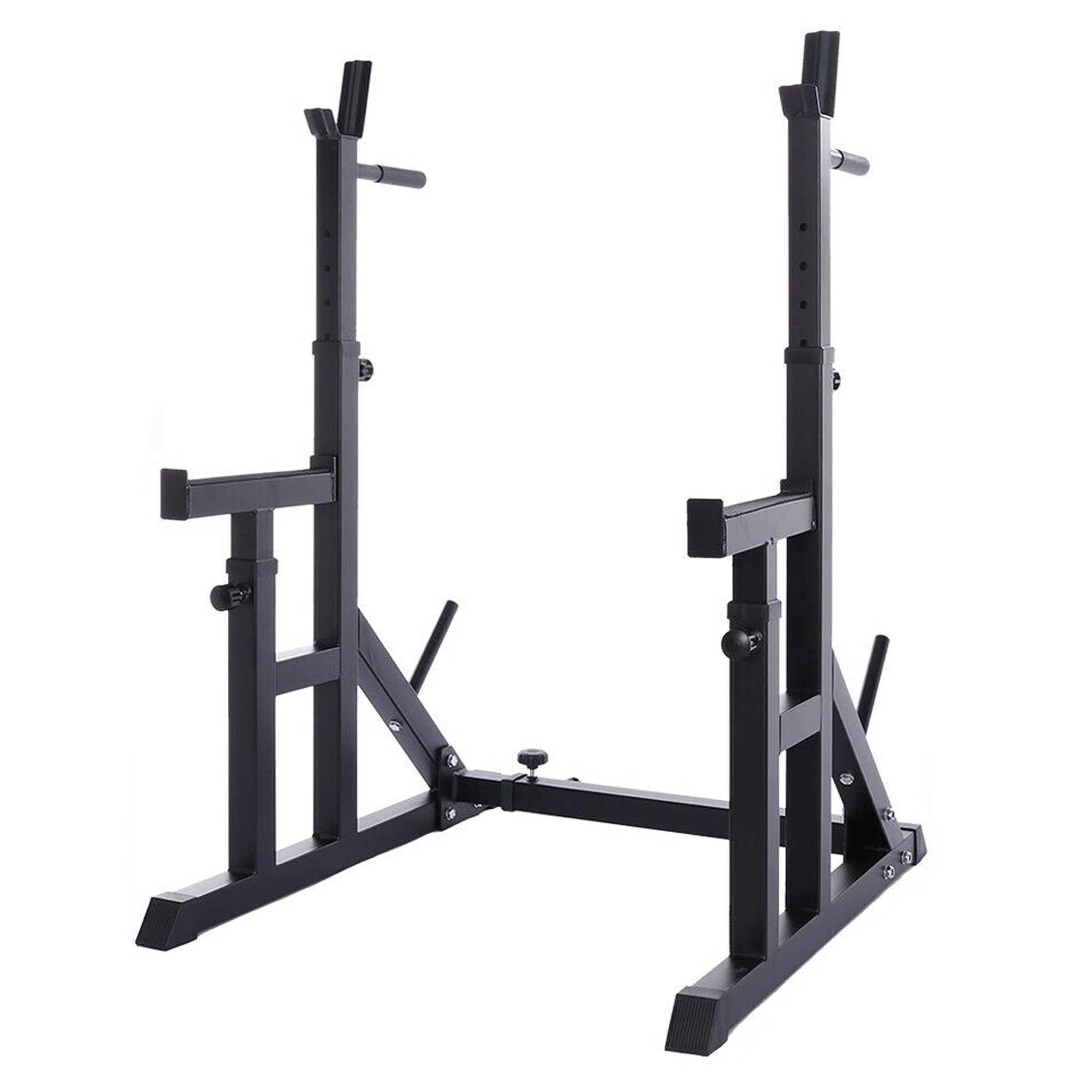 Heavy-Duty Adjustable Squat Rack with Bench Press Support – Steel Barbell Stand, Built-In Dip Handles & Spotter Arms for Compact Home Gym Strength Training