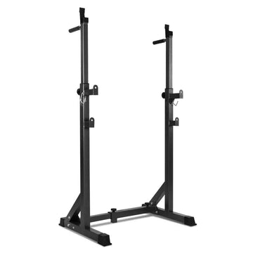 Adjustable Steel Half Squat Rack with Dip Handles & Safety Spotters – 200KG Load Capacity for Compact Home Gym Strength Workouts