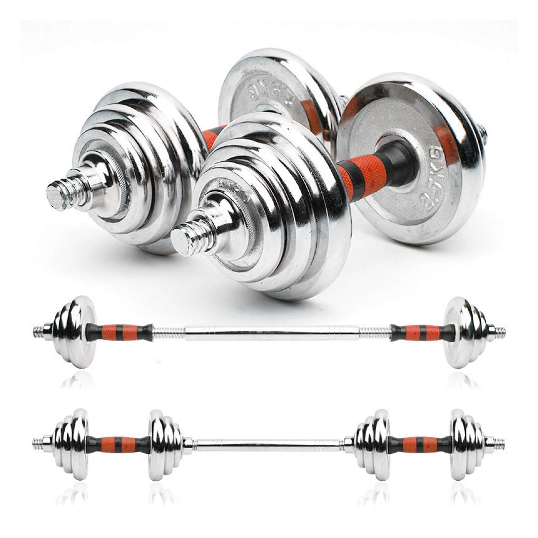 20kg 2-in-1 Dumbbell Barbell Set – Adjustable Cast Iron Weights with Chrome Handles for Home Strength Training & Small Space Gym Setups