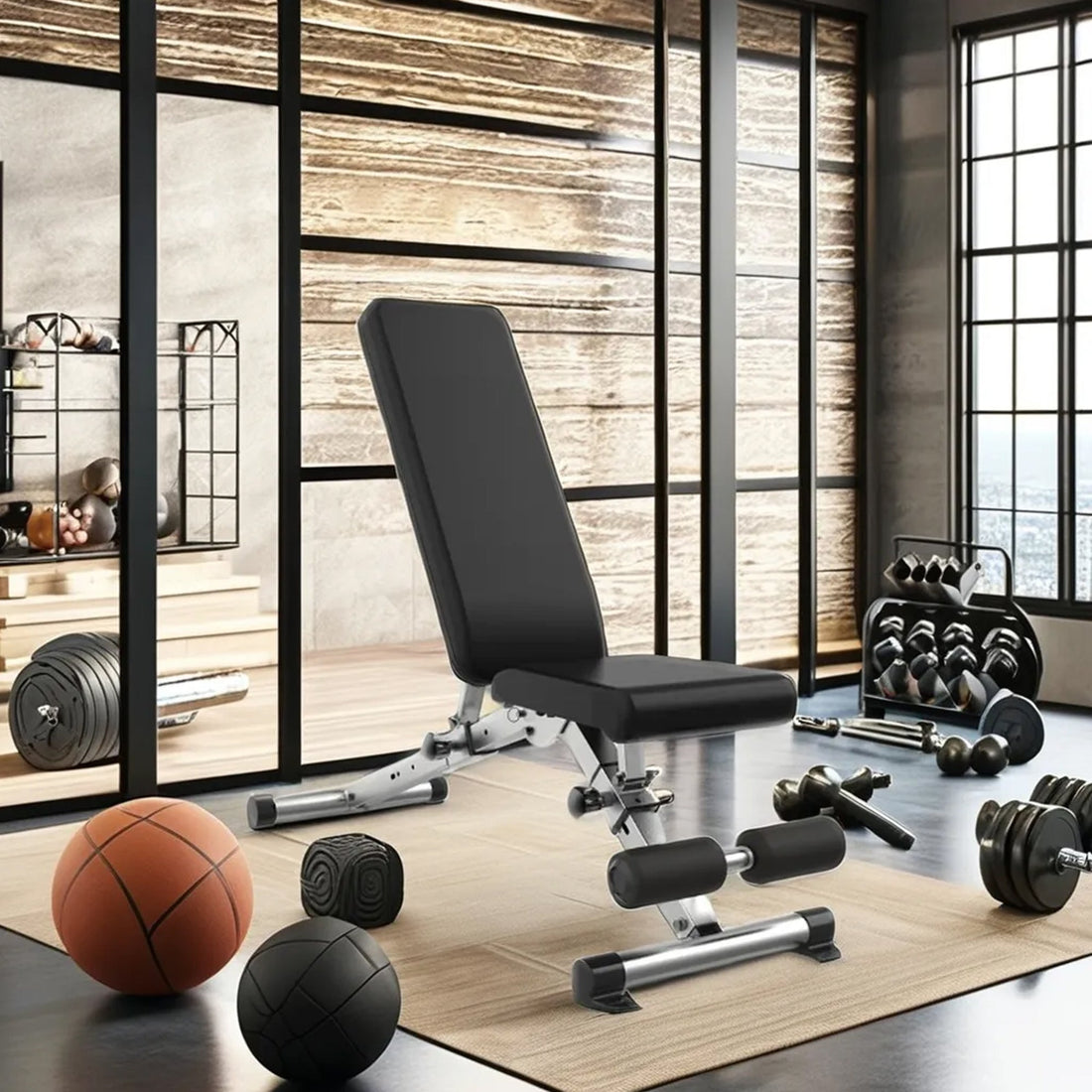 Heavy-Duty Adjustable Workout Bench with Dip Station & Barbell Rack – 500kg Load Capacity, Incline/Decline Angles – Full-Body Strength Training for Home Gyms