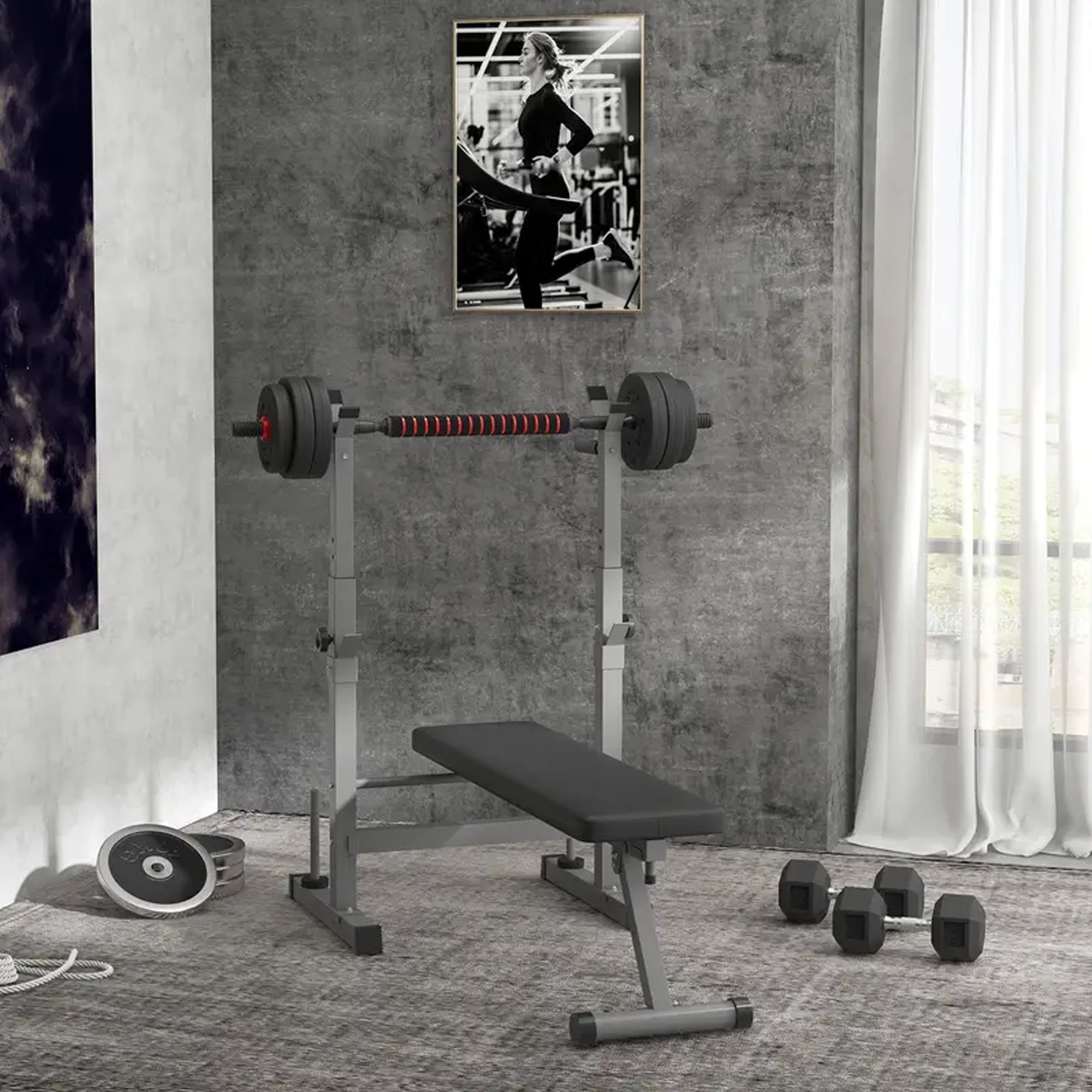 Foldable Adjustable Weight Bench with Barbell Rack & Dip Station – Heavy-Duty Steel Frame, Multi-Level Design for Strength Training in Home Gyms & Small Spaces