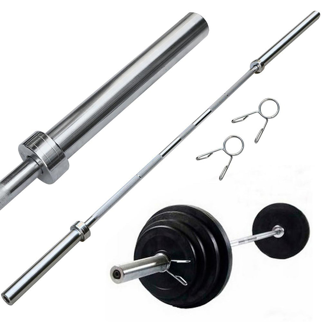 Heavy-Duty Chrome Barbell – Olympic 2" Weightlifting Bar with Textured Grip & Spring Collars – Built for Deadlifts, Squats, Bench Press – Home Gym Essential