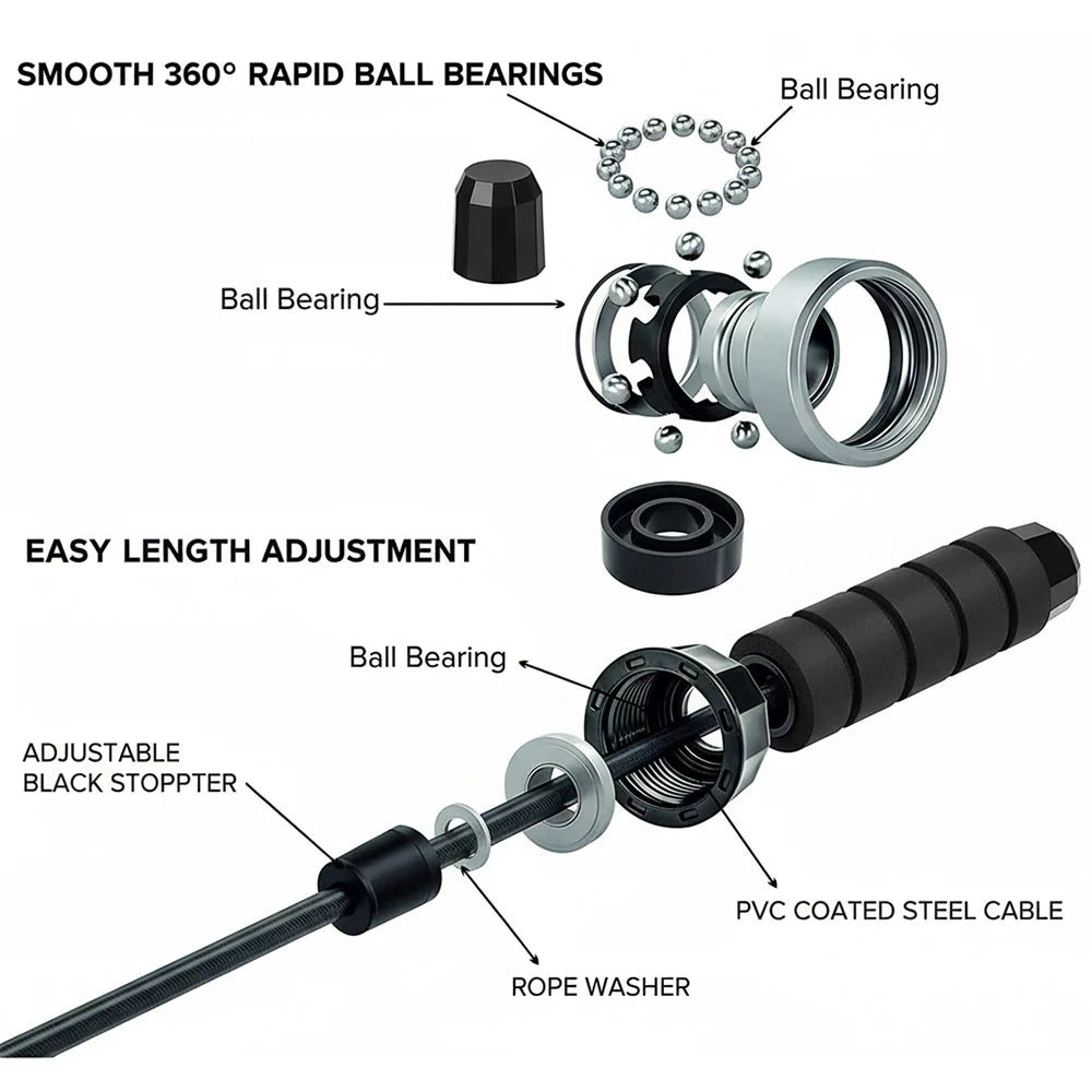 Adjustable Black Skipping Rope – Durable PVC Cord, Ergonomic Non-Slip Handles – Ideal for Cardio, HIIT, and Home Fitness Workouts