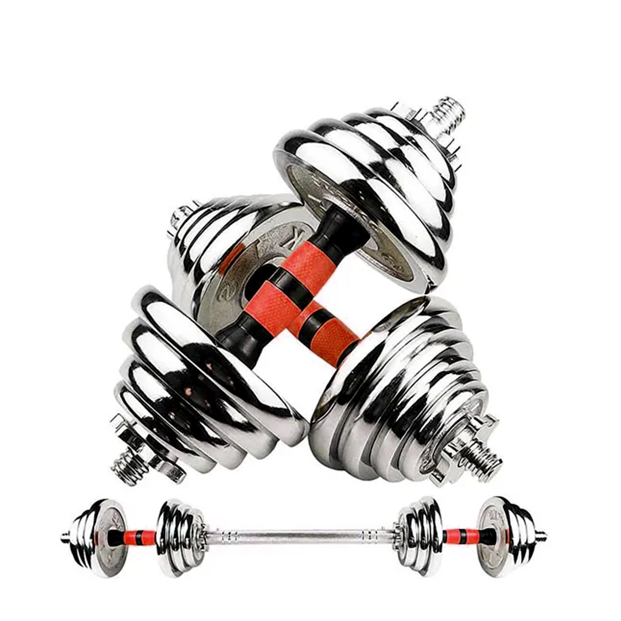 20kg 2-in-1 Dumbbell Barbell Set – Adjustable Cast Iron Weights with Chrome Handles for Home Strength Training & Small Space Gym Setups
