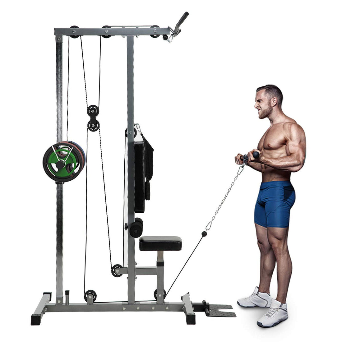 Home Gym LAT Pulldown Machine with Adjustable Seat – Dual Pulley Cable Station for Back, Arms & Core Workouts – Compact Strength Training Equipment