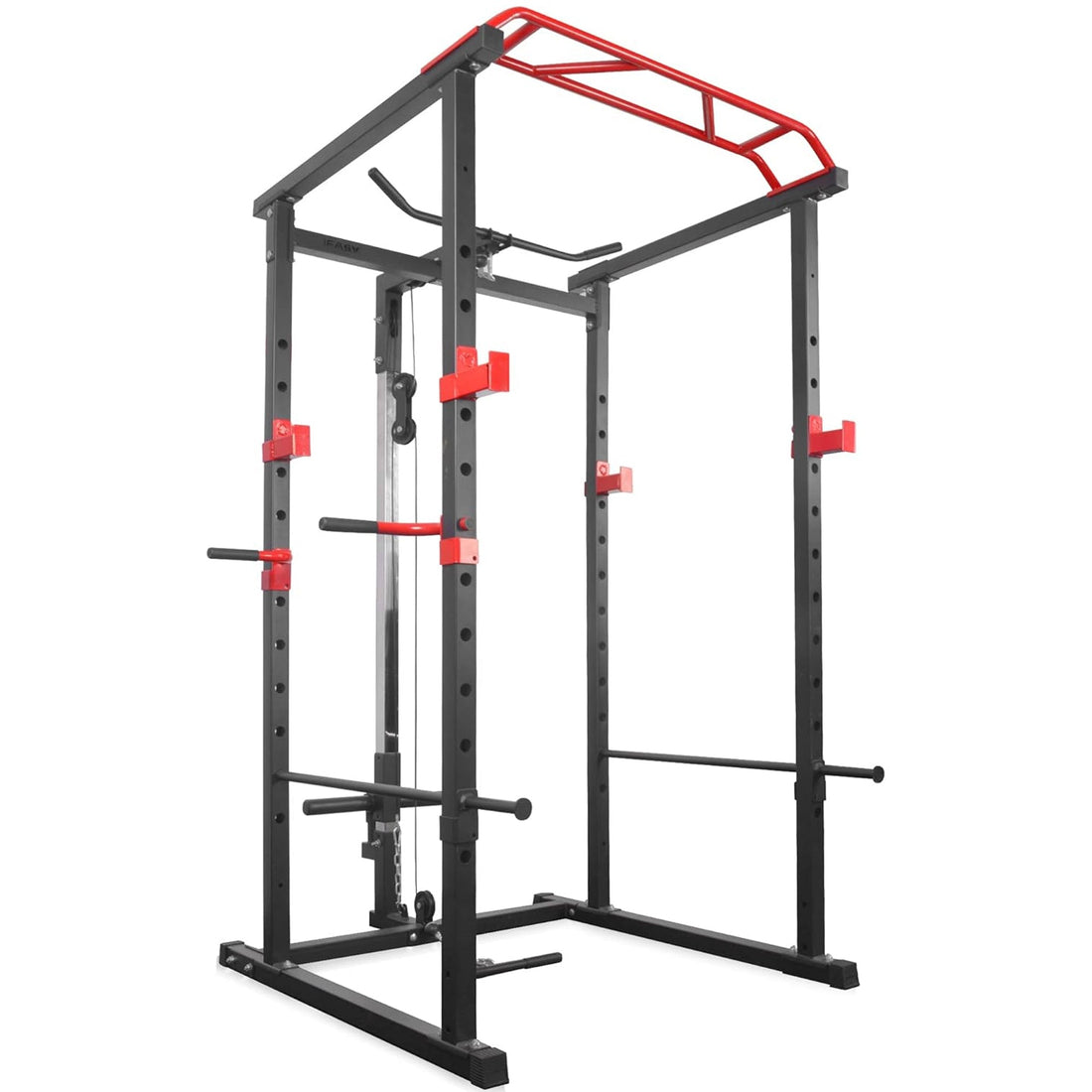 Heavy-Duty Adjustable Power Rack with Lat Pulley & Pull-Up Bar – All-in-One Strength Cage for Full-Body Training in Home Gyms
