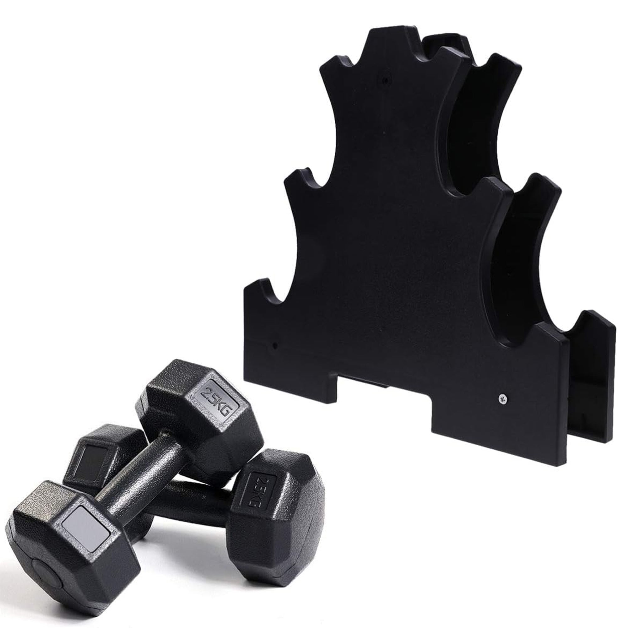 Compact Neoprene Dumbbell Rack – 3/5 Tier Vertical Steel Stand for Vinyl & Neoprene Weights – Home Gym Space-Saving Storage Solution