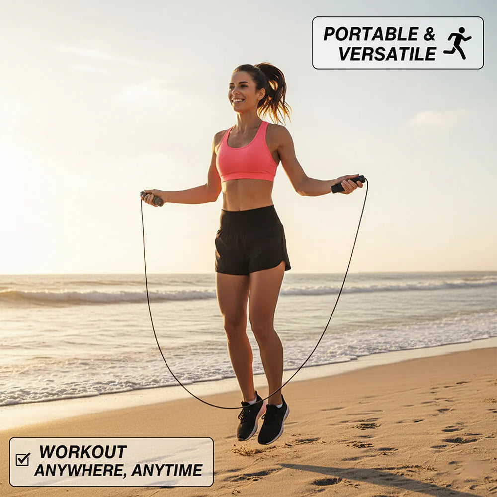 Adjustable Black Skipping Rope – Durable PVC Cord, Ergonomic Non-Slip Handles – Ideal for Cardio, HIIT, and Home Fitness Workouts