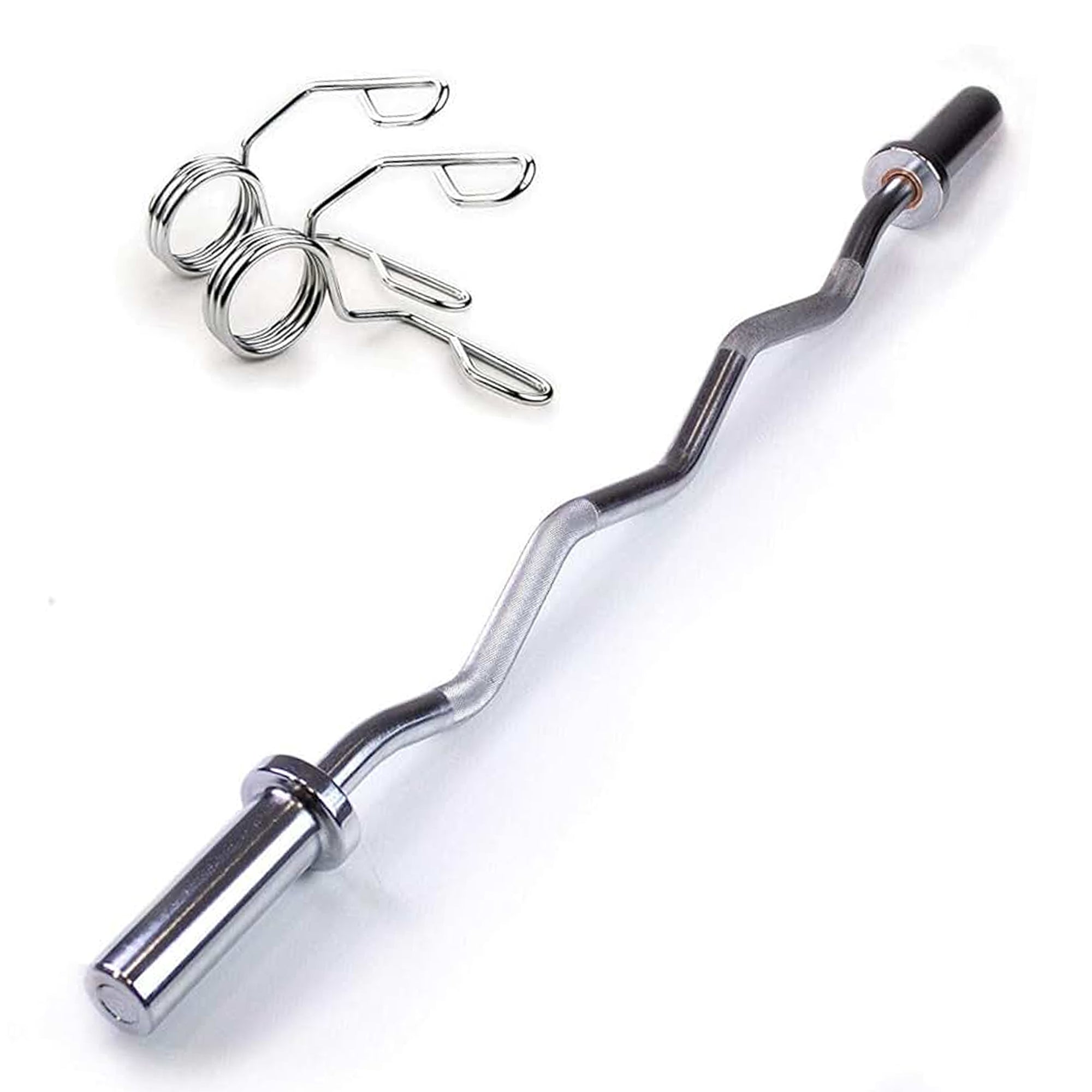 47" Chrome Olympic EZ Curl Bar – Solid Steel with Knurled Grip & Spring Collars – Fits 2” Weight Plates – Built for Curls, Deadlifts, Squats – Home Gym Essential