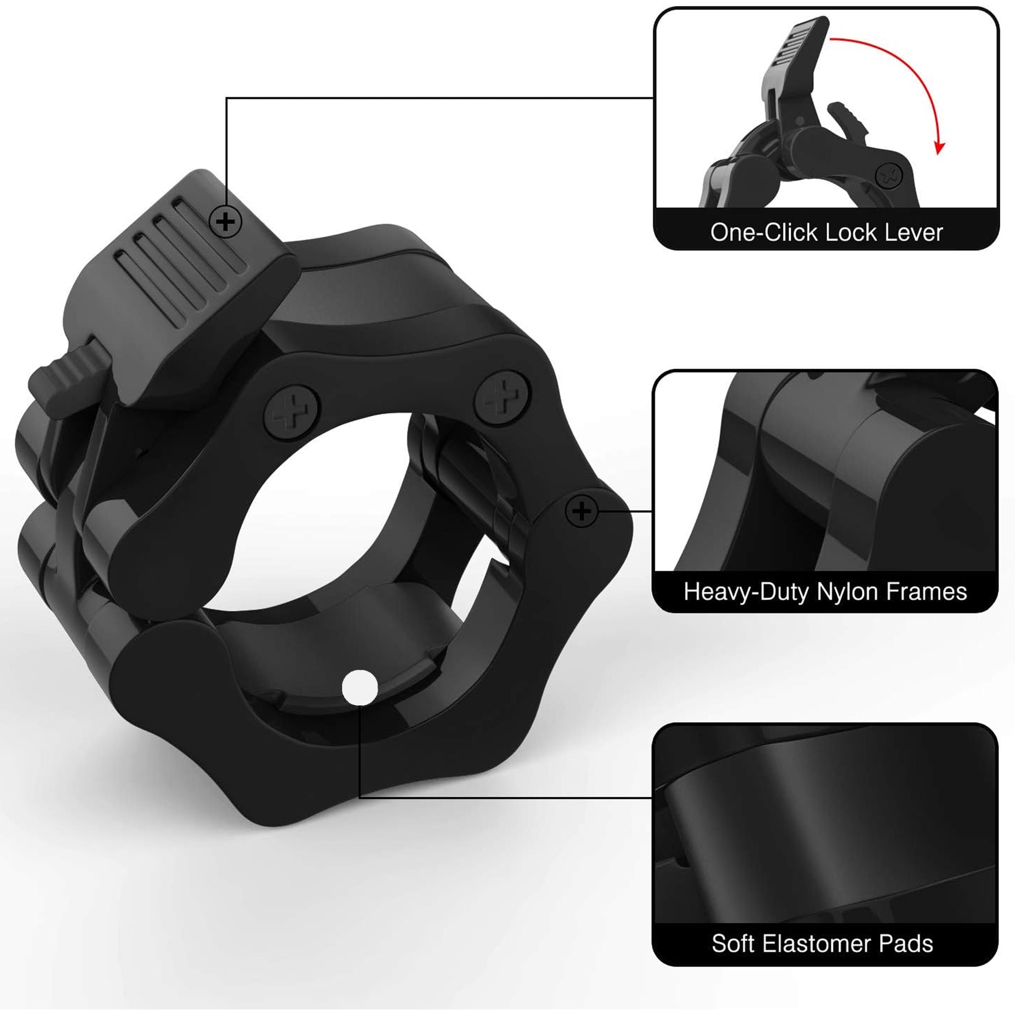 2" Olympic Barbell Collars – Quick Locking Weight Clips with Heavy-Duty ABS Grip for CrossFit & Strength Training – Perfect for Home Gym Bar Safety