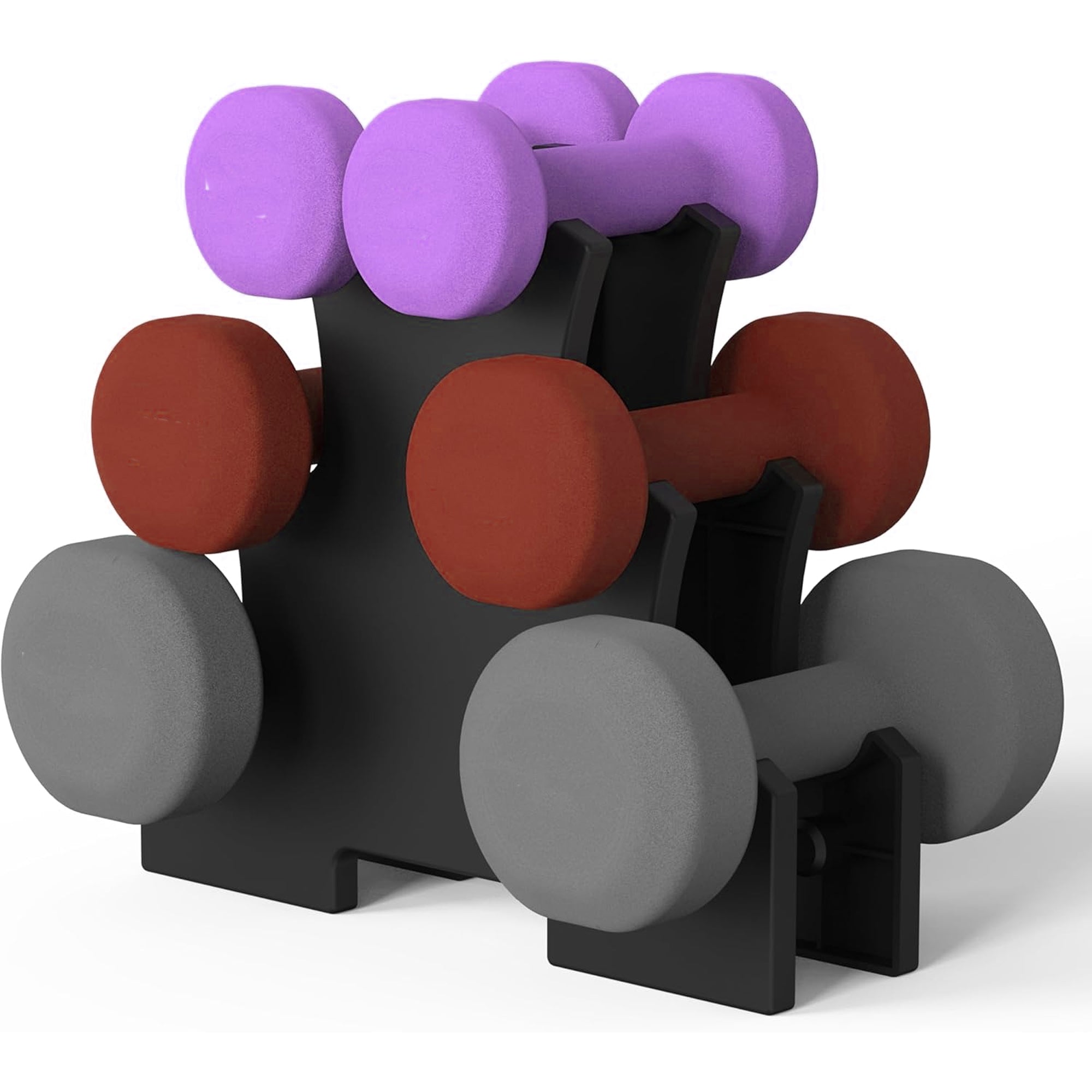 Compact Neoprene Dumbbell Rack – 3/5 Tier Vertical Steel Stand for Vinyl & Neoprene Weights – Home Gym Space-Saving Storage Solution