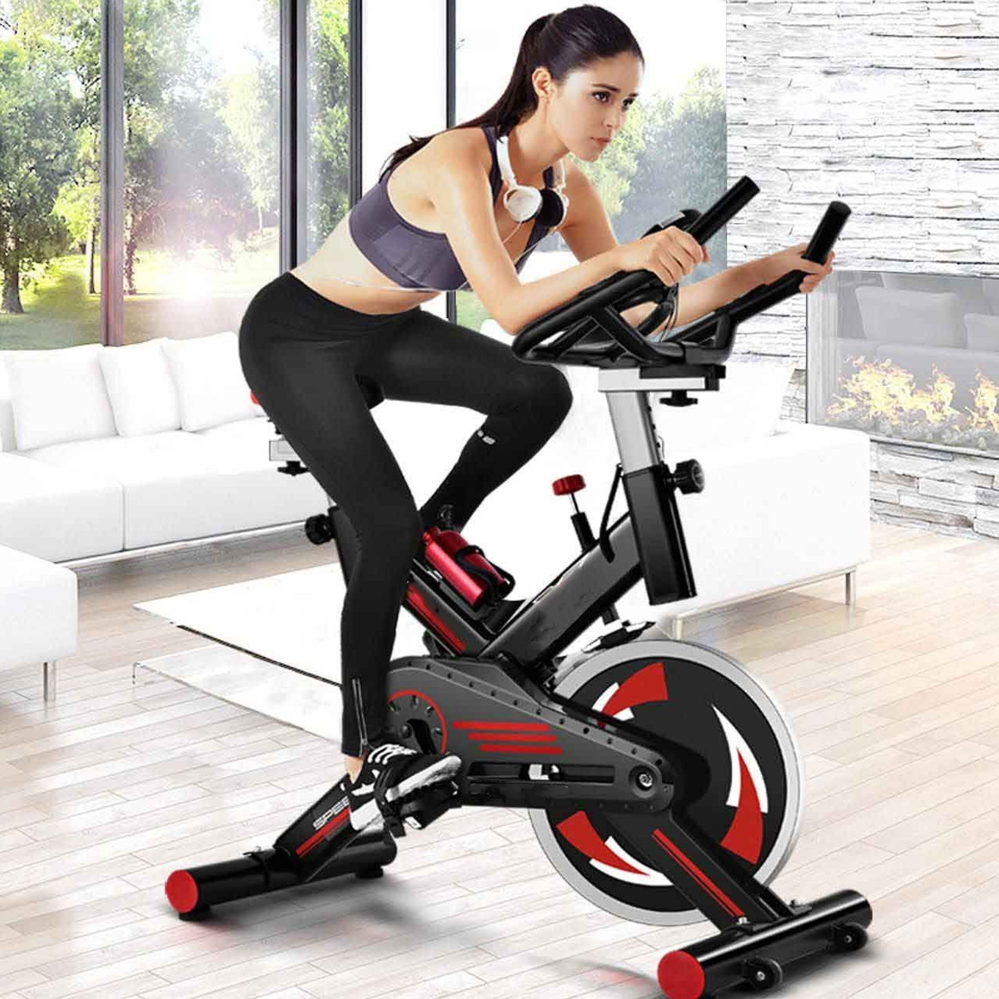 Indoor Stationary Exercise Bike – Silent Belt Drive Spin Cycle with LCD Monitor & Tablet Mount – Adjustable Resistance for Quiet Home Gym Cardio Workouts