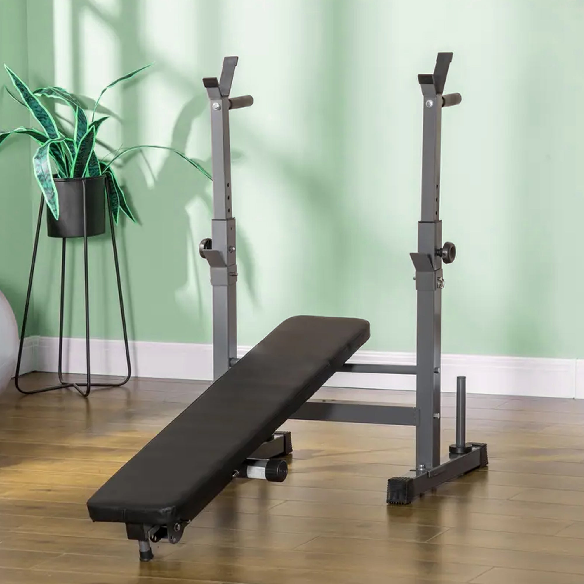 Foldable Adjustable Weight Bench with Barbell Rack & Dip Station – Heavy-Duty Steel Frame, Multi-Level Design for Strength Training in Home Gyms & Small Spaces