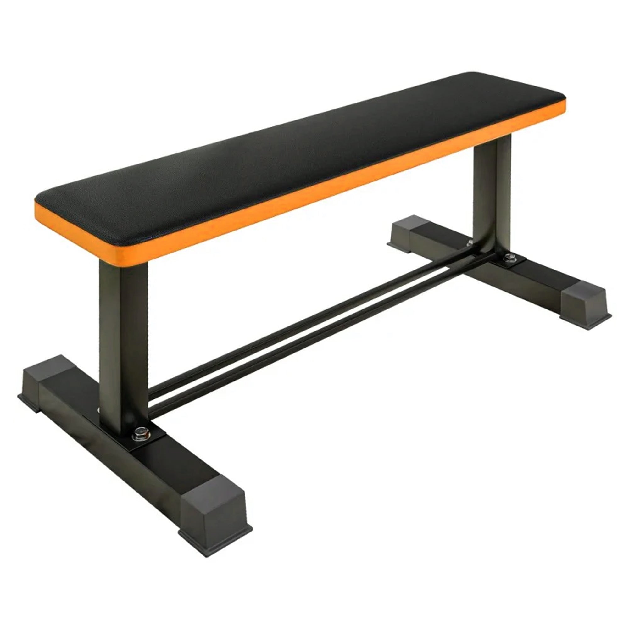 Flat Weight Bench with Built-In Dumbbell Rack – 600 lb Load, Heavy-Duty Steel Frame, Compact Workout Bench for Home Strength Training Spaces