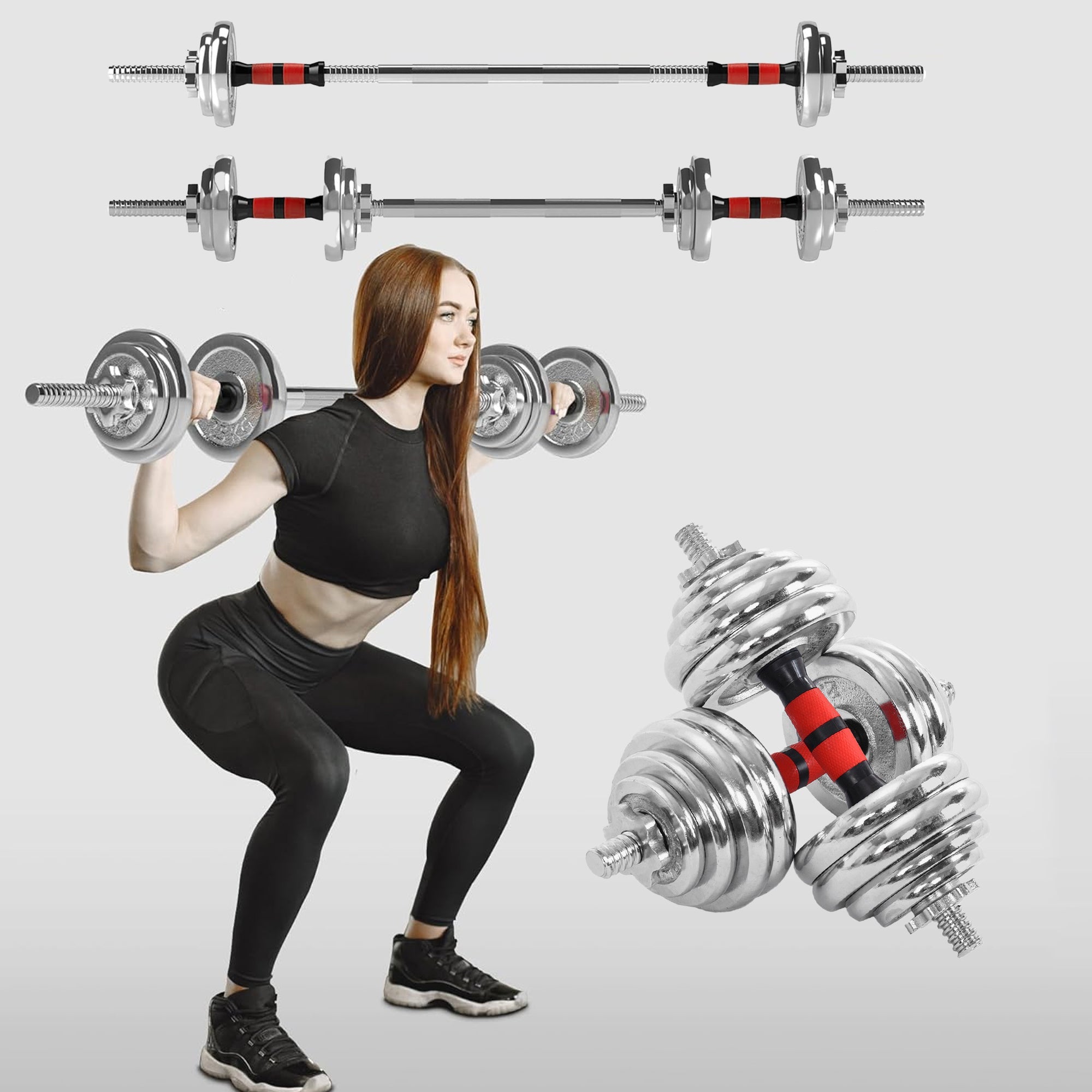 20kg 2-in-1 Dumbbell Barbell Set – Adjustable Cast Iron Weights with Chrome Handles for Home Strength Training & Small Space Gym Setups