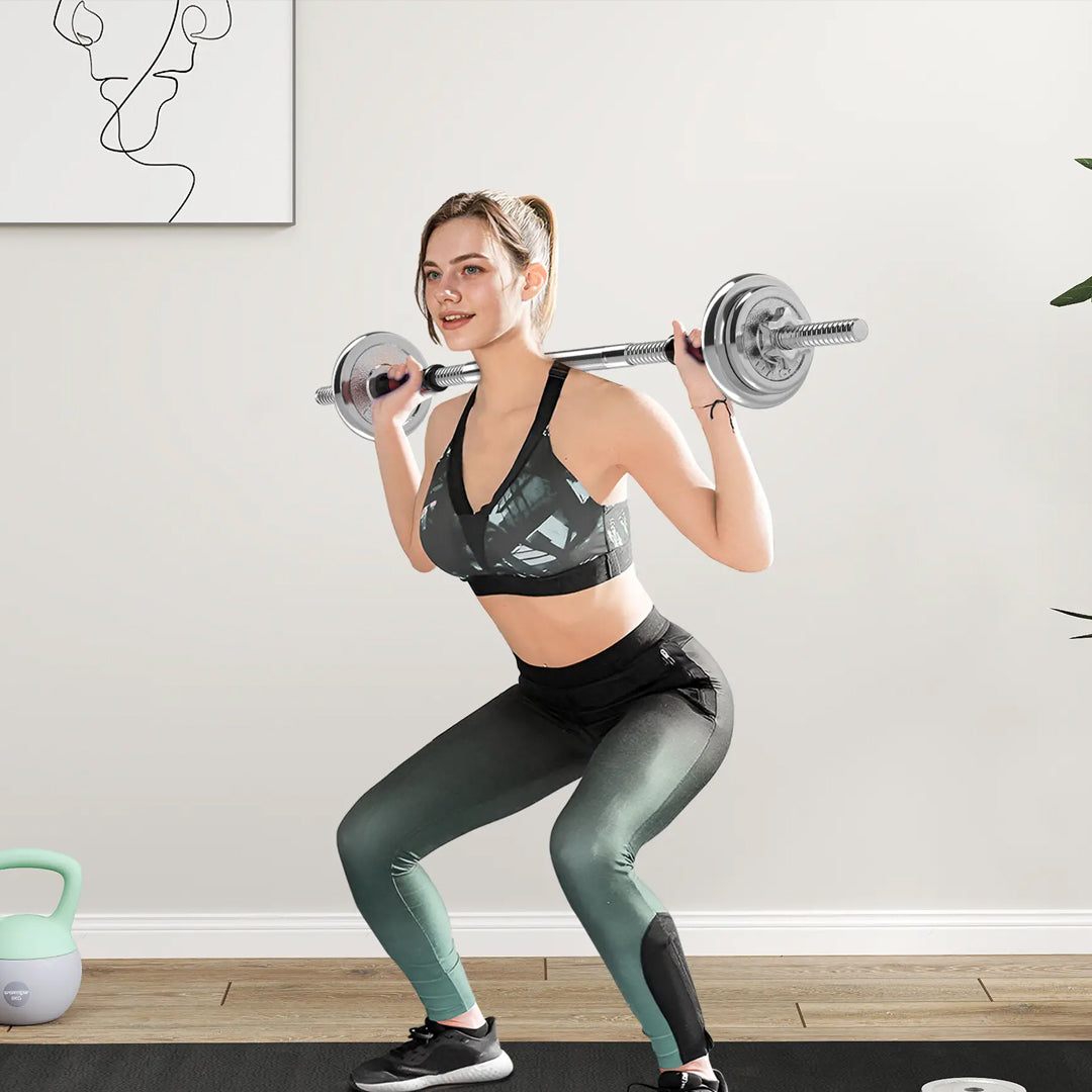 20kg 2-in-1 Dumbbell Barbell Set – Adjustable Cast Iron Weights with Chrome Handles for Home Strength Training & Small Space Gym Setups