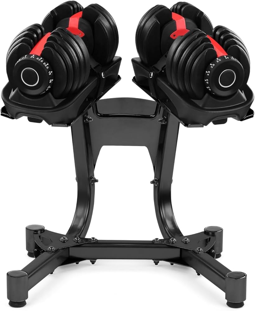 Space-Saving Adjustable Dumbbell Stand with 24kg/40kg Option – Secure Weight Rack with Safety Belt & Dial Control for Home Gym & Smart Fitness Use
