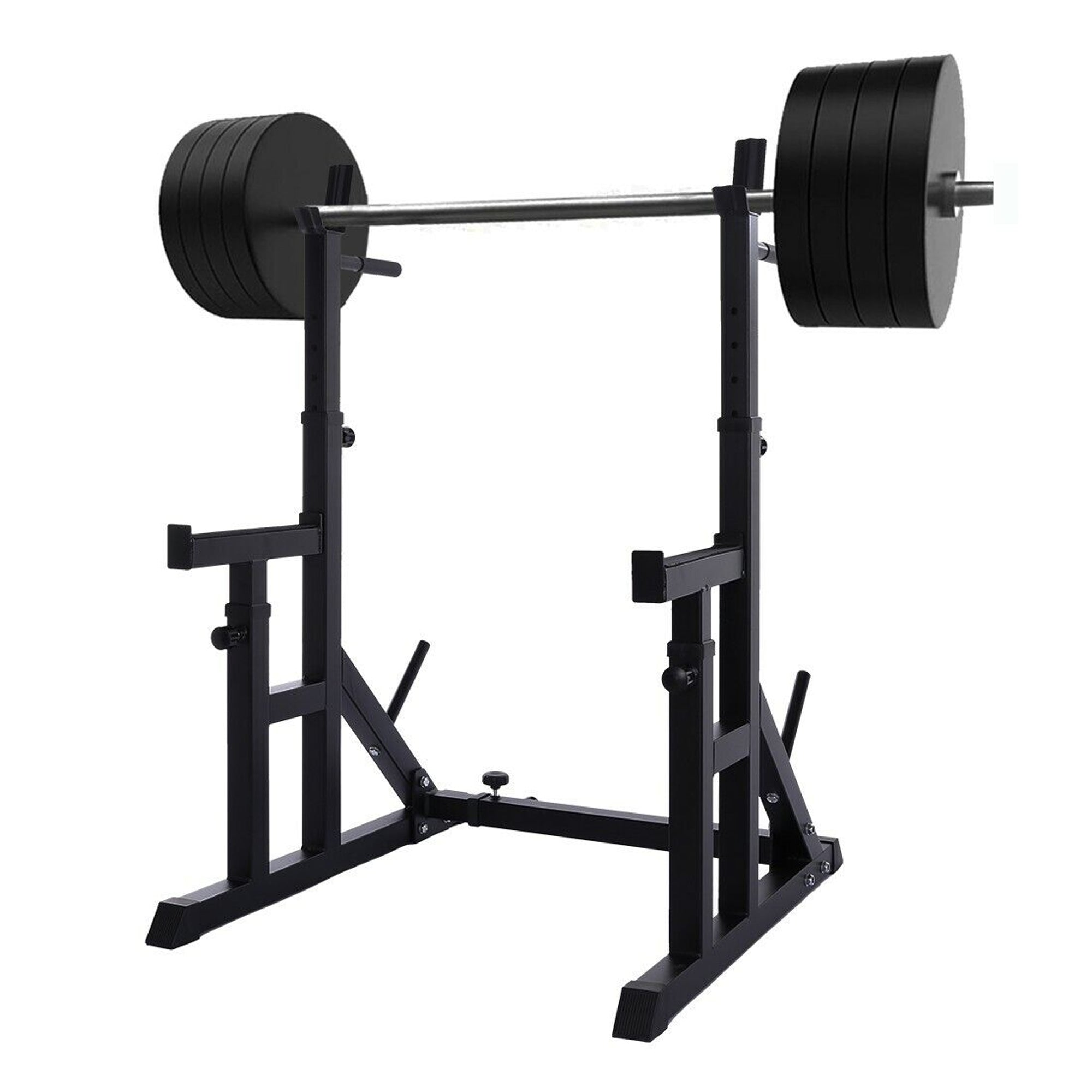 Heavy-Duty Adjustable Squat Rack with Bench Press Support – Steel Barbell Stand, Built-In Dip Handles & Spotter Arms for Compact Home Gym Strength Training