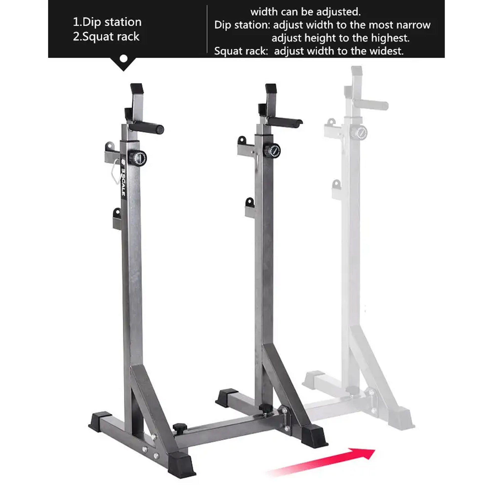 Adjustable Steel Half Squat Rack with Dip Handles & Safety Spotters – 200KG Load Capacity for Compact Home Gym Strength Workouts