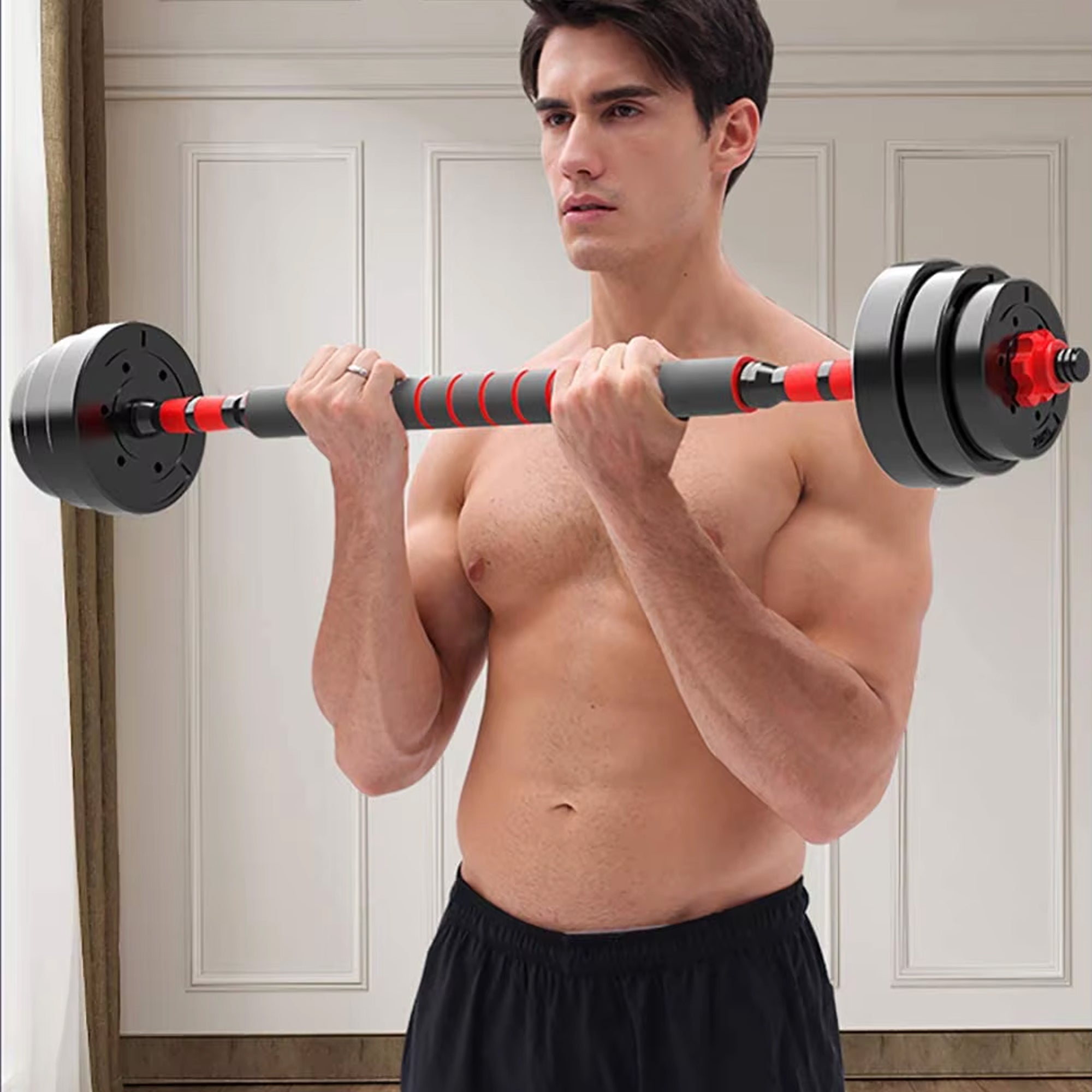 Adjustable Dumbbell & Barbell Set – Vinyl-Coated 2-in-1 Weights with Connector for Strength Training – 20kg/25kg/30kg Options – Ideal for Home Gym Use