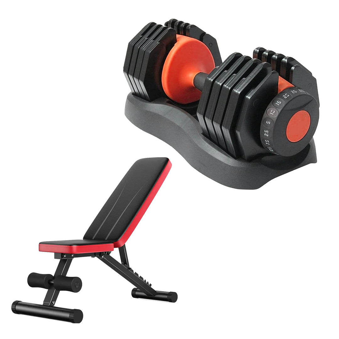 Adjustable Dumbbell 24kg 15-in-1 | Smart Quick Dial Weights for Strength Training | Space-Saving Home Gym Fitness Gear with Optional Bench & Stand