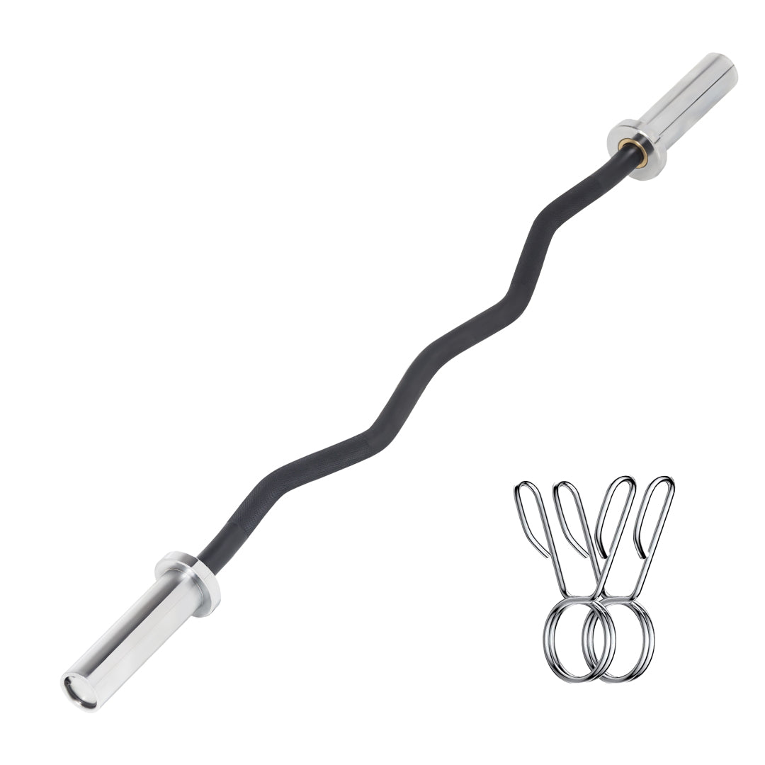 47" Chrome Olympic EZ Curl Bar – Solid Steel with Knurled Grip & Spring Collars – Fits 2” Weight Plates – Built for Curls, Deadlifts, Squats – Home Gym Essential