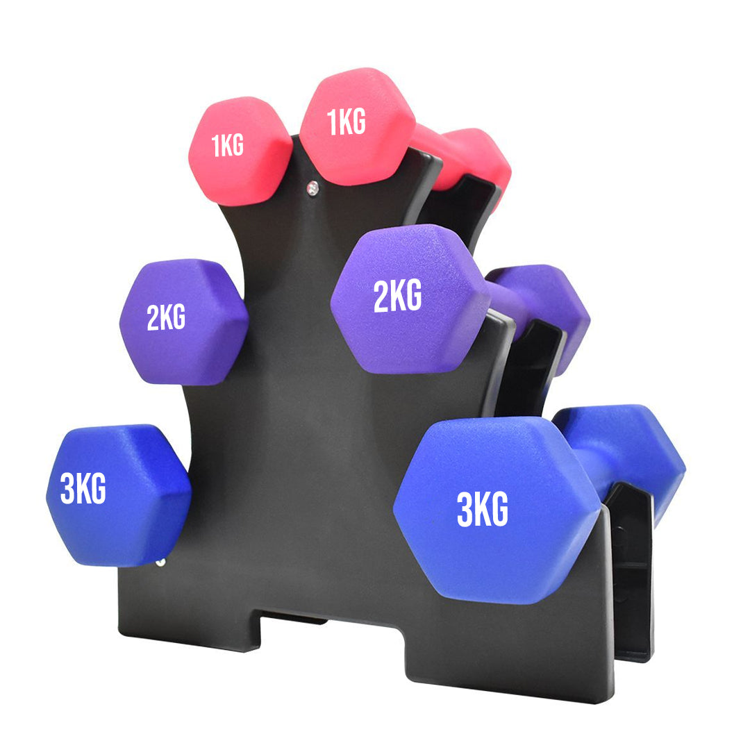 Compact Neoprene Dumbbell Rack – 3/5 Tier Vertical Steel Stand for Vinyl & Neoprene Weights – Home Gym Space-Saving Storage Solution