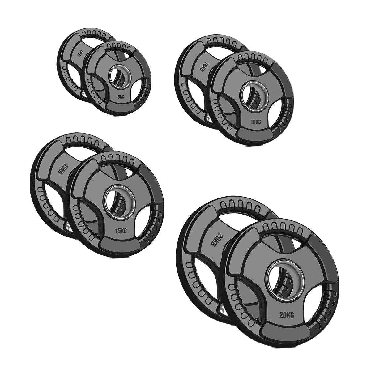 Olympic Weight Plates with Tri-Grip – Cast Iron Core, Black Rubber Coating, 2” Center Hole, Ergonomic Design for Home Gym Strength Workouts