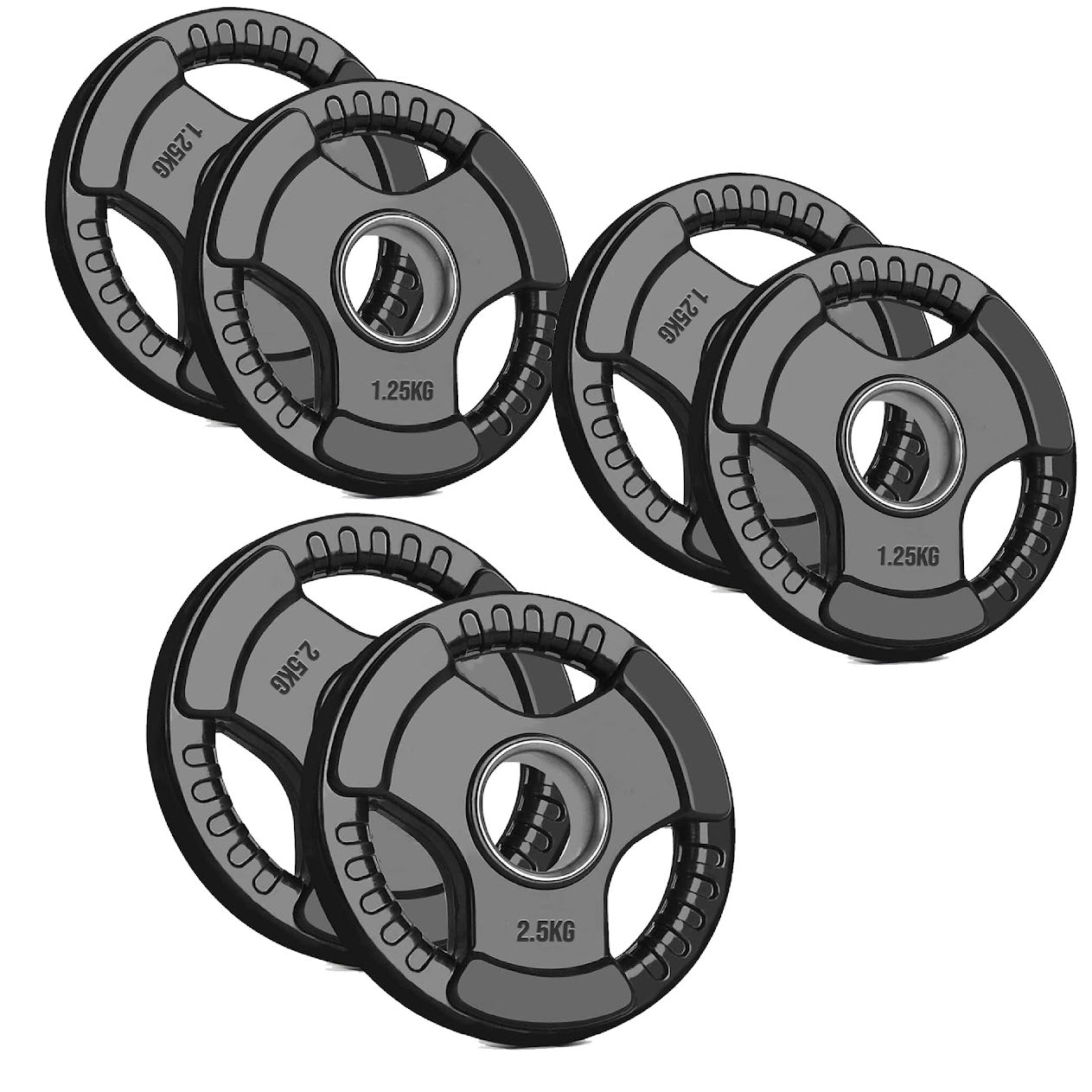 Olympic Weight Plates with Tri-Grip – Cast Iron Core, Black Rubber Coating, 2” Center Hole, Ergonomic Design for Home Gym Strength Workouts