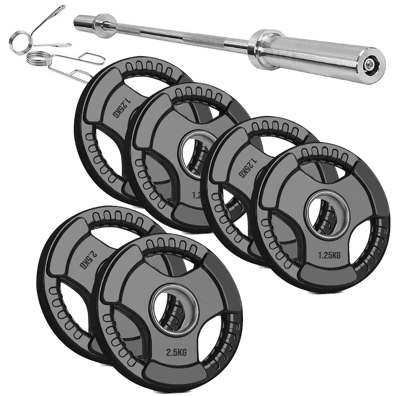 Olympic Weight Plates with Tri-Grip – Cast Iron Core, Black Rubber Coating, 2” Center Hole, Ergonomic Design for Home Gym Strength Workouts