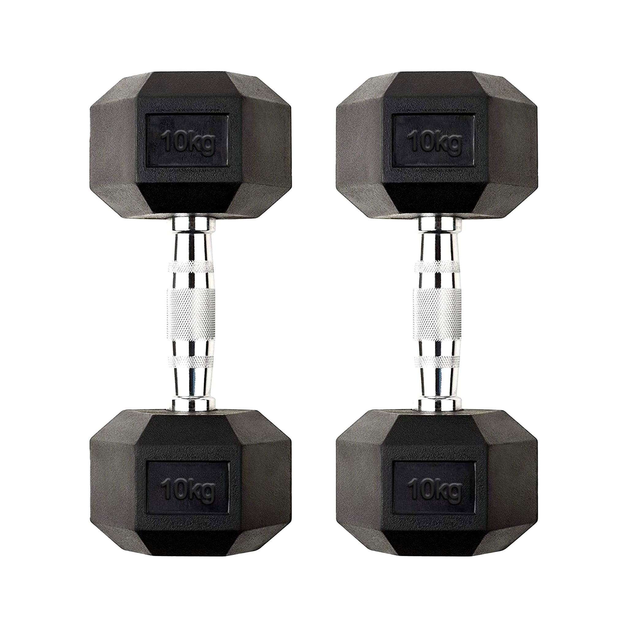 10 kg Rubber Coated Hex Dumbbell Pair – Cast Iron, Anti Roll Design, Knurled Chrome Handles for Home Strength Training