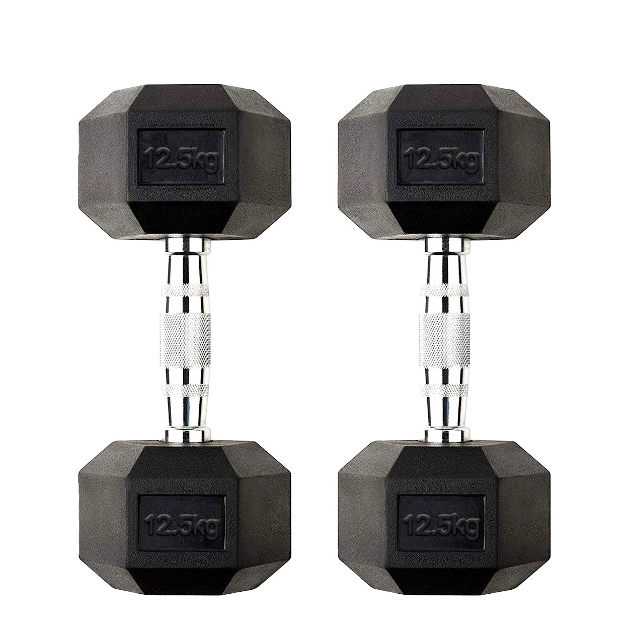 Hex Dumbbells 2.5 kg–60 kg Pairs & Sets – Rubber‑Coated Anti‑Roll Weights with Knurled Chrome Handles – Complete Strength Training Range for Home & Studio Gym