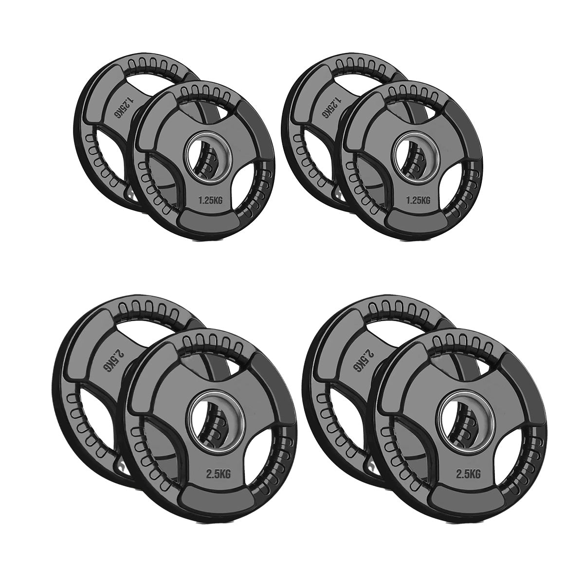 Olympic Weight Plates with Tri-Grip – Cast Iron Core, Black Rubber Coating, 2” Center Hole, Ergonomic Design for Home Gym Strength Workouts