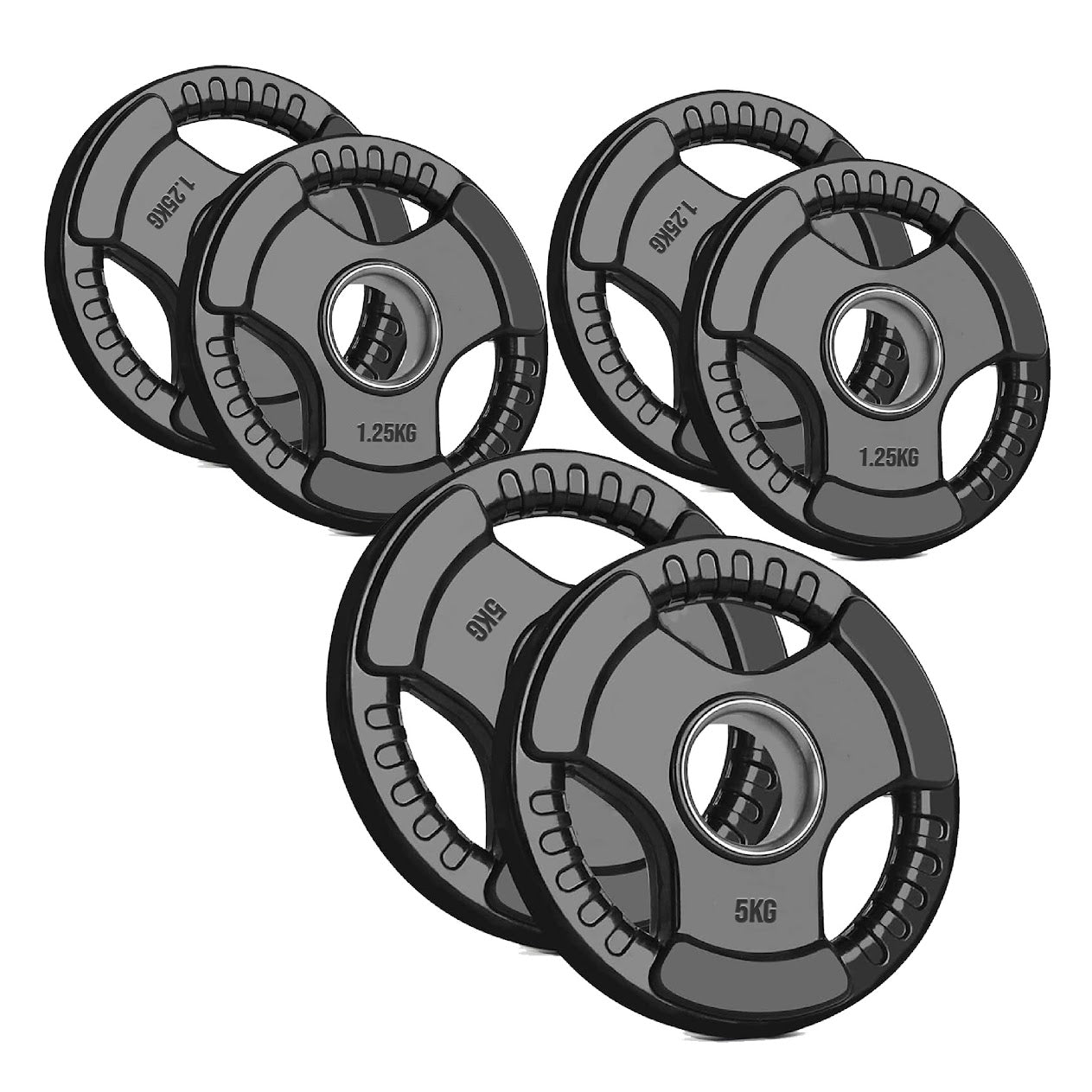 Olympic Weight Plates with Tri-Grip – Cast Iron Core, Black Rubber Coating, 2” Center Hole, Ergonomic Design for Home Gym Strength Workouts