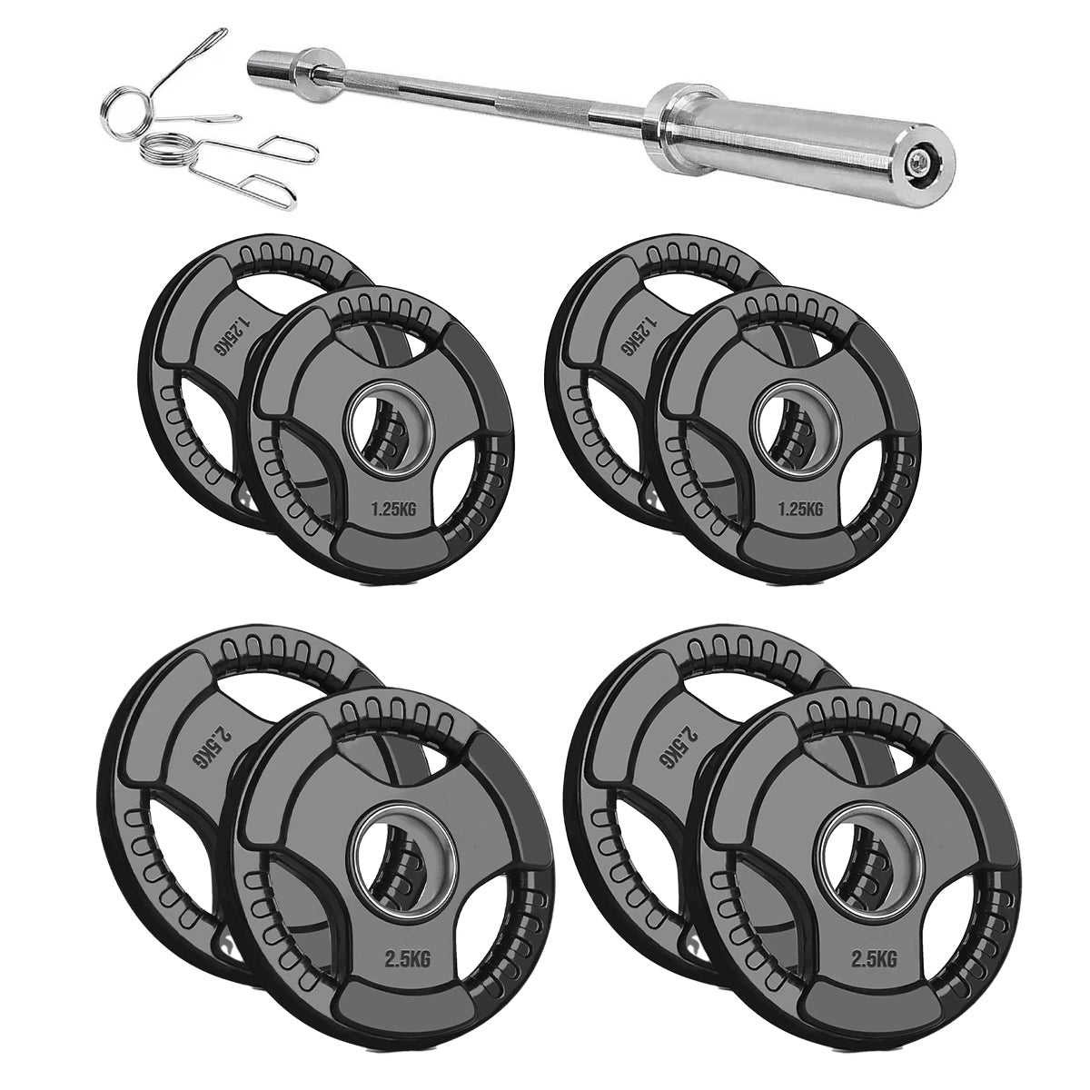 Olympic Weight Plates with Tri-Grip – Cast Iron Core, Black Rubber Coating, 2” Center Hole, Ergonomic Design for Home Gym Strength Workouts