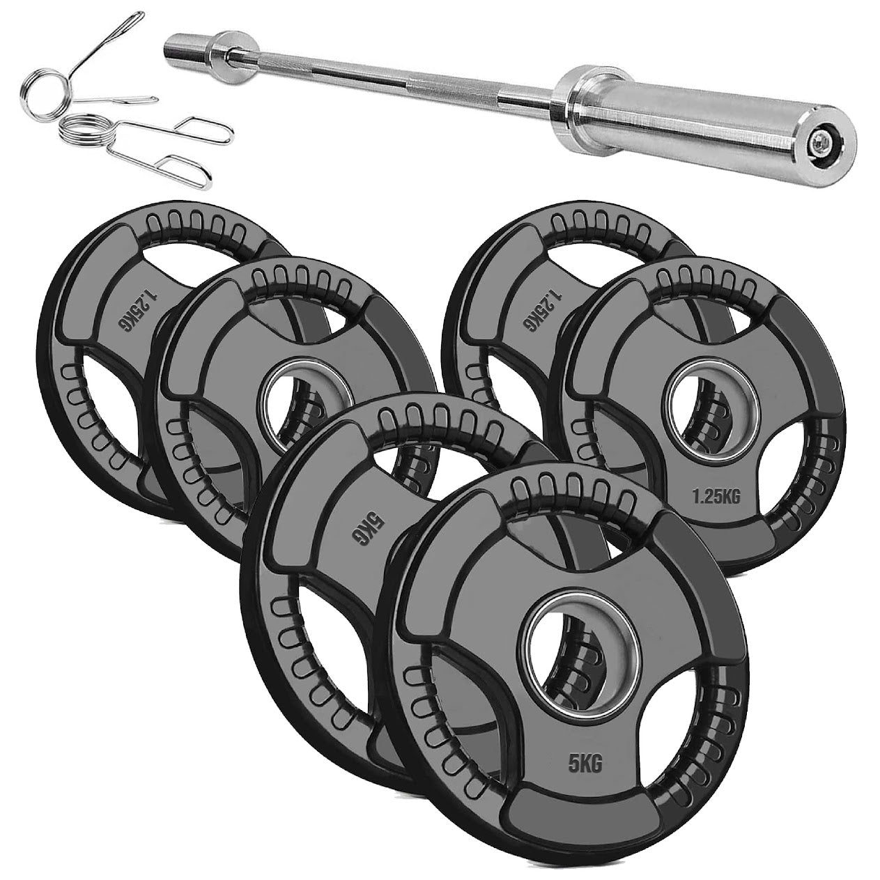 Olympic Weight Plates with Tri-Grip – Cast Iron Core, Black Rubber Coating, 2” Center Hole, Ergonomic Design for Home Gym Strength Workouts