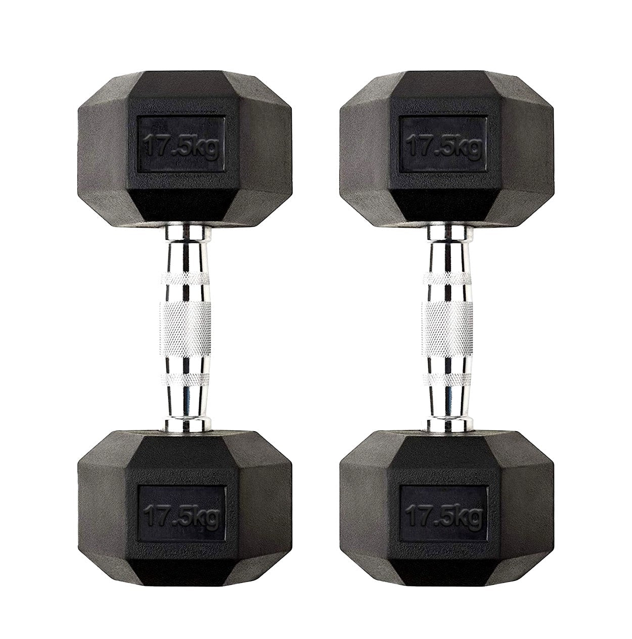 Hex Dumbbells 2.5 kg–60 kg Pairs & Sets – Rubber‑Coated Anti‑Roll Weights with Knurled Chrome Handles – Complete Strength Training Range for Home & Studio Gym