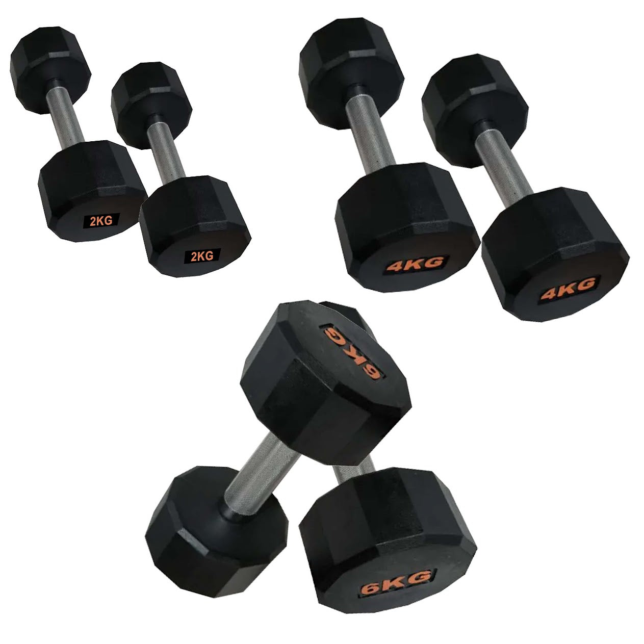 Rubber-Coated Round Hex Dumbbell – Anti-Roll, Knurled Grip, Floor-Safe Weights for Strength Training & Home Gym Use