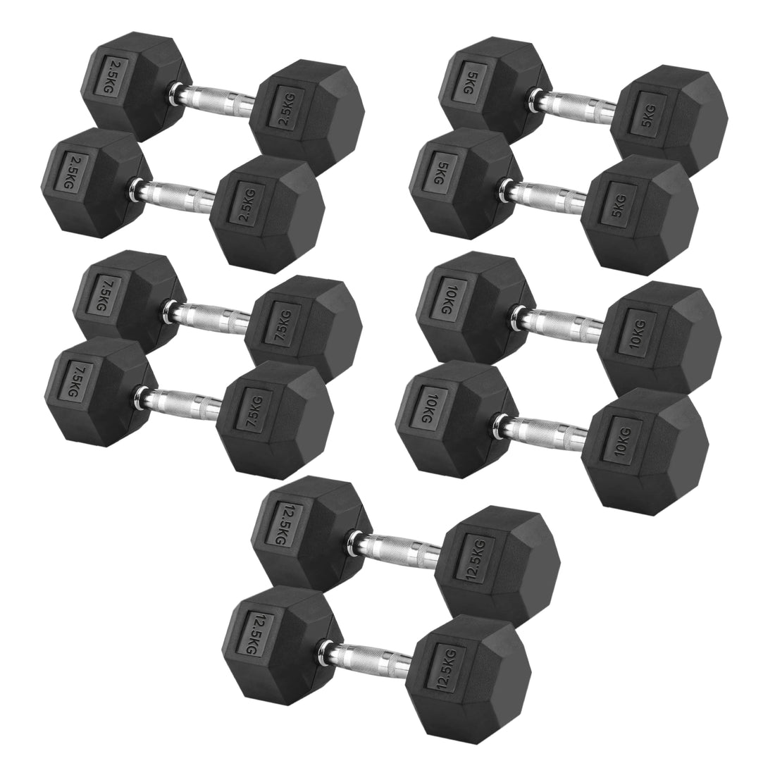 Premium 5-Pair Hex Dumbbell Set 2.5kg–25kg with Optional Tier 5 Rack – Rubber-Coated Anti-Roll Weights & Vertical Tree Stand for Home & Studio Strength Training