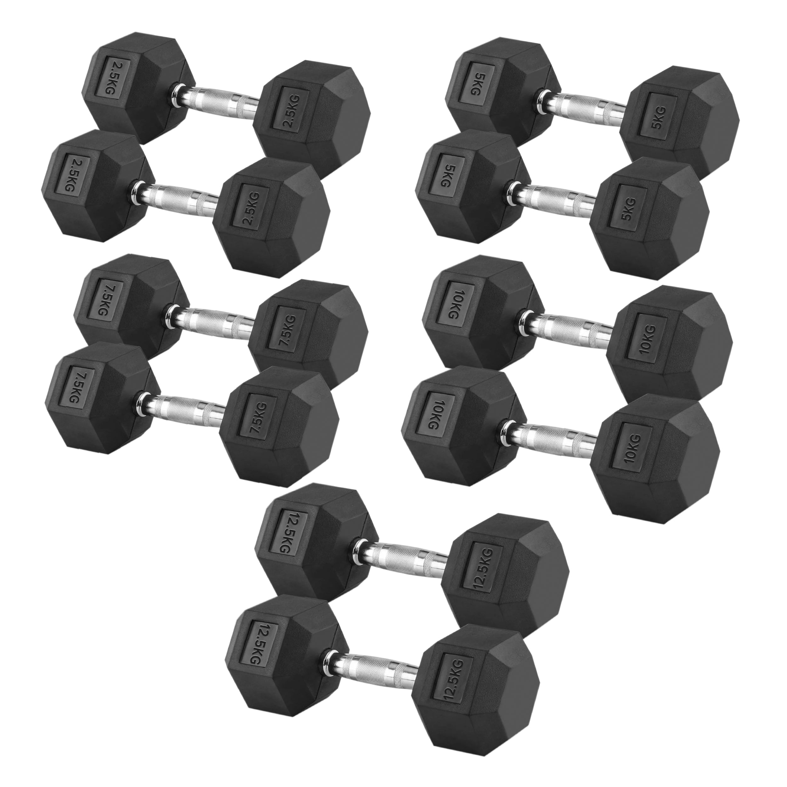 Premium 5-Pair Hex Dumbbell Set 2.5kg–25kg with Optional Tier 5 Rack – Rubber-Coated Anti-Roll Weights & Vertical Tree Stand for Home & Studio Strength Training